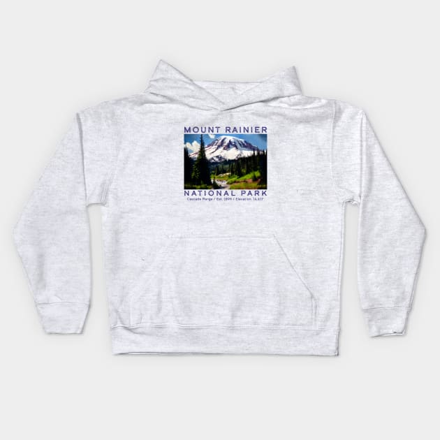 Mount Rainier National Park, State of Washington Kids Hoodie by Pine Hill Goods